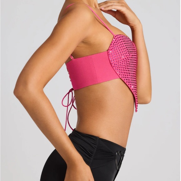 Oh Polly Syrenę Pink Rhinestone Heart Crop Top - Picture 8 of 9